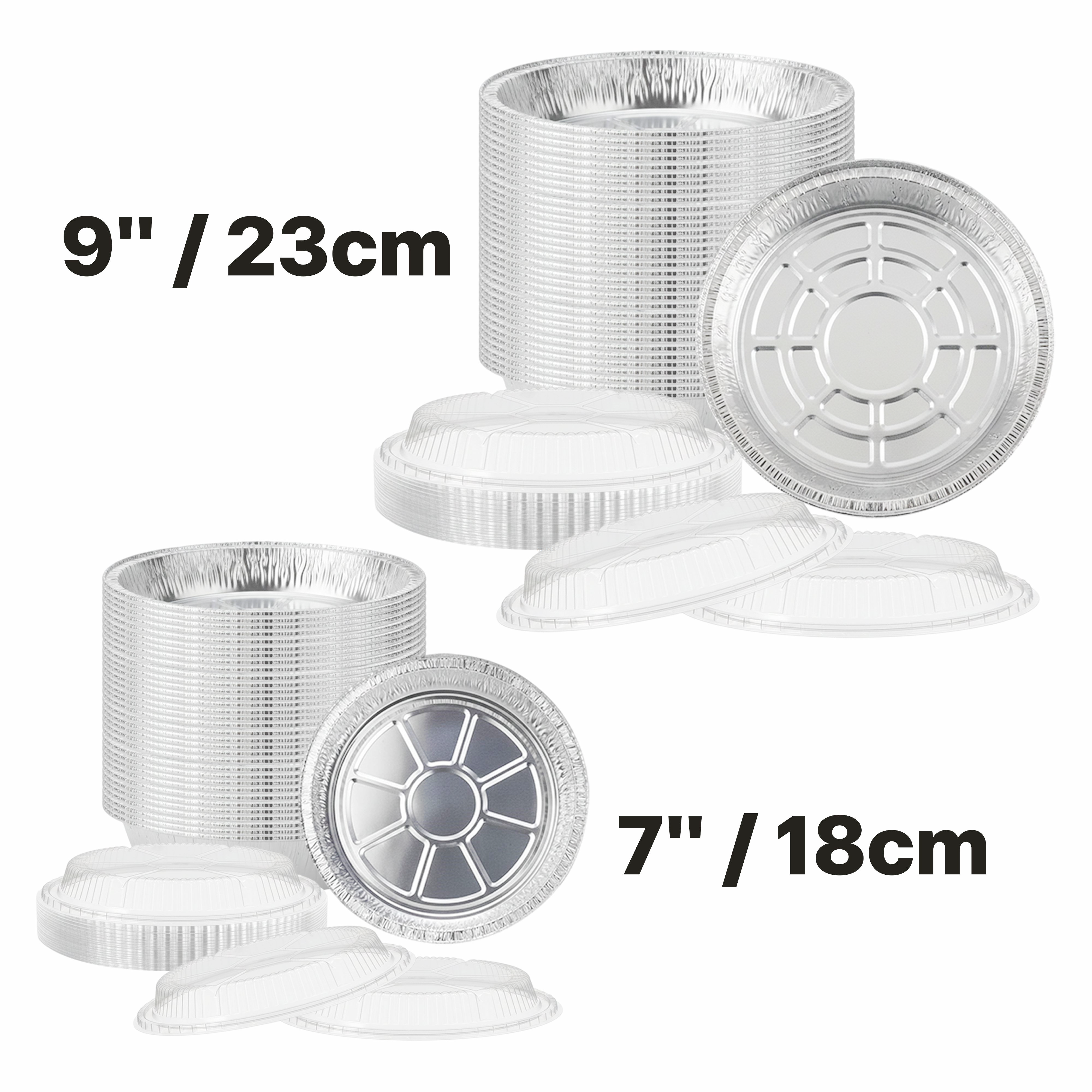 Box of 500 Aluminum Foil Round Pan with Plastic Lid (7 inch / 9 inch) Baking Roasting Meal Prep Takeout
