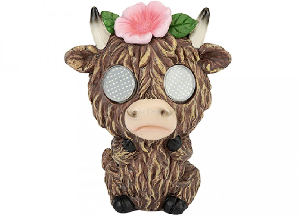 Sanctuary Highland Cow Solar Light with Moving Eyes 15cm x 12cm x 20cm Garden Decorative Solar Figurine