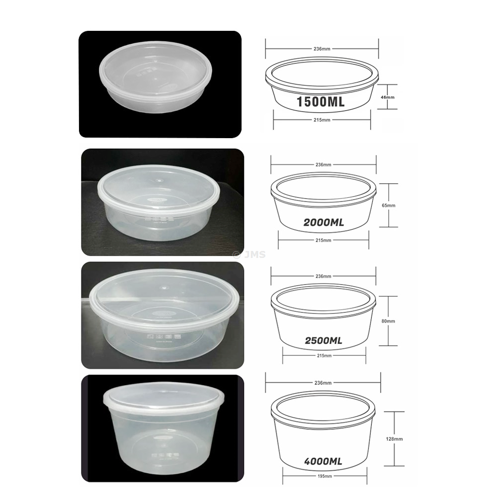 100 x Round Food Storage Containers with Lids – 1500ml / 2000ml / 2500ml / 4000ml Reusable Plastic Kitchen Storage Bowls