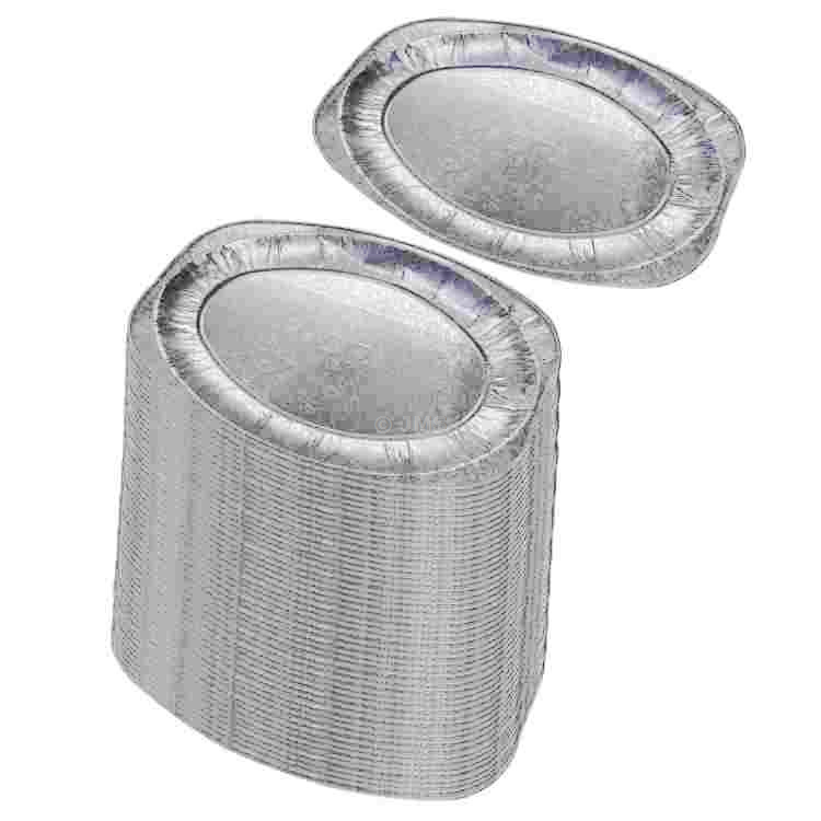 [Set of 100] Embossed Foil Serving Platters – 14", 17" & 22" Disposable Party Trays | Elegant Catering Platter Plates