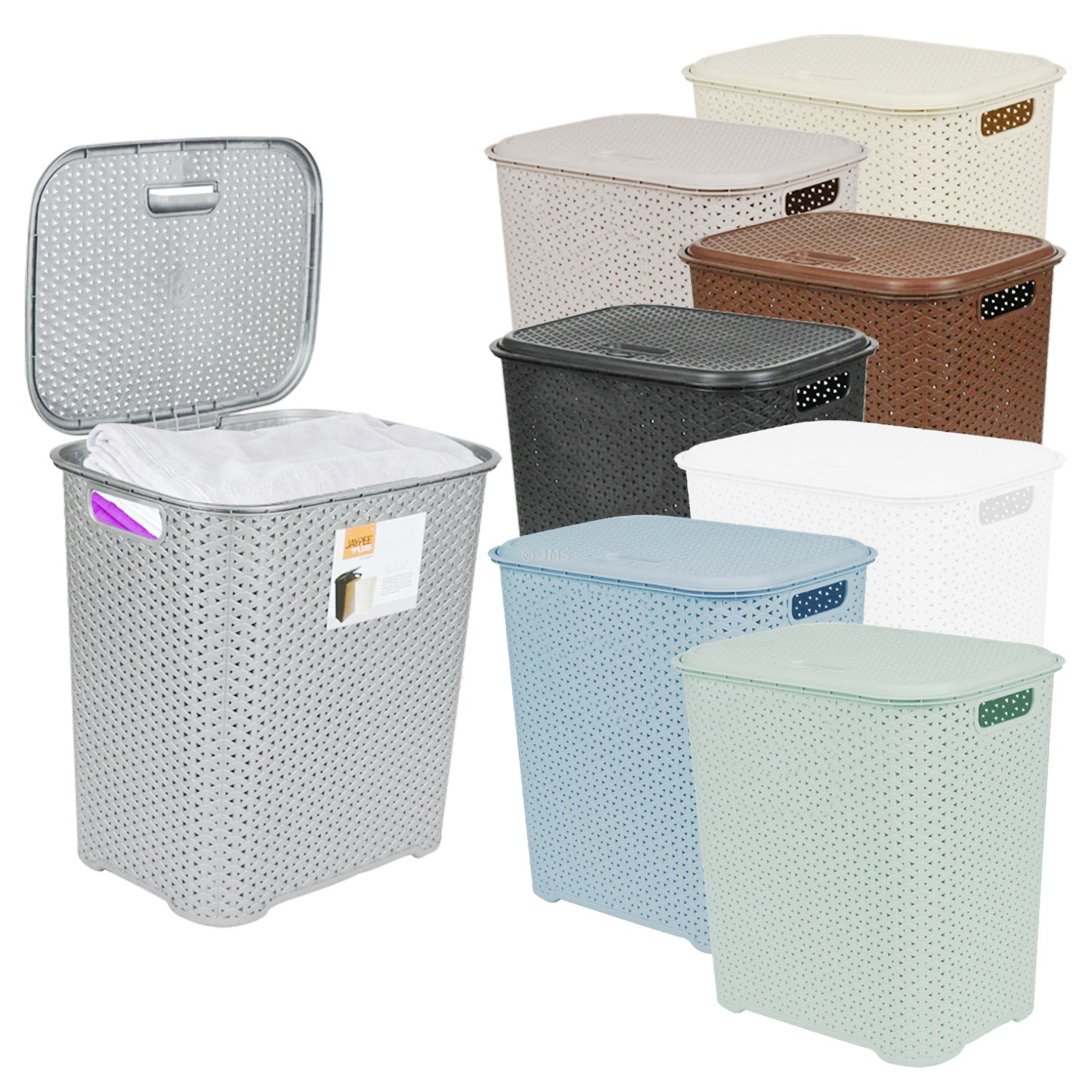 45L Ventilated Plastic Laundry Basket with Hinged Lid & Handles – Multipurpose Storage Bin