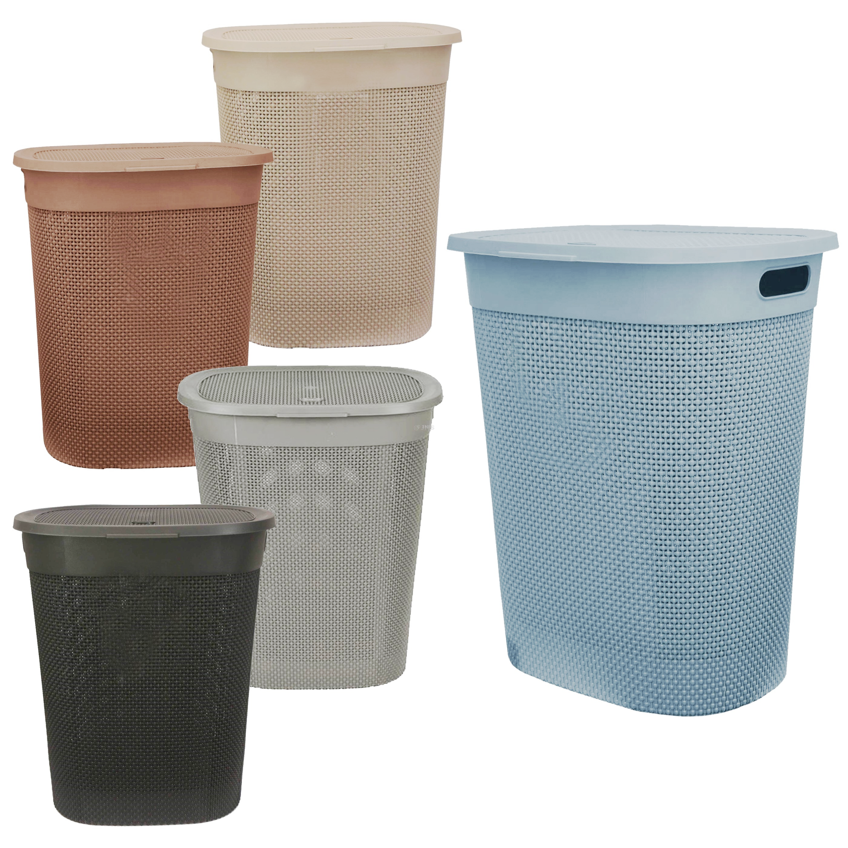 45L Woven Design Laundry Basket with Flip Lid & Side Handles – Durable Plastic Clothes Hamper for Home