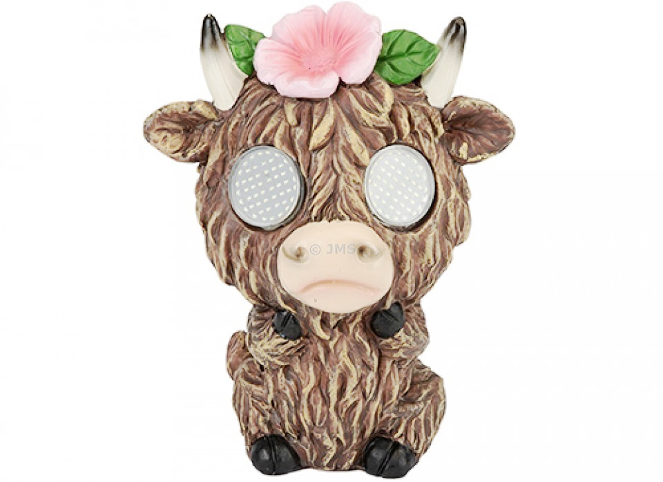 Sanctuary Highland Cow Solar Light with Moving Eyes 15cm x 12cm x 20cm Garden Decorative Solar Figurine