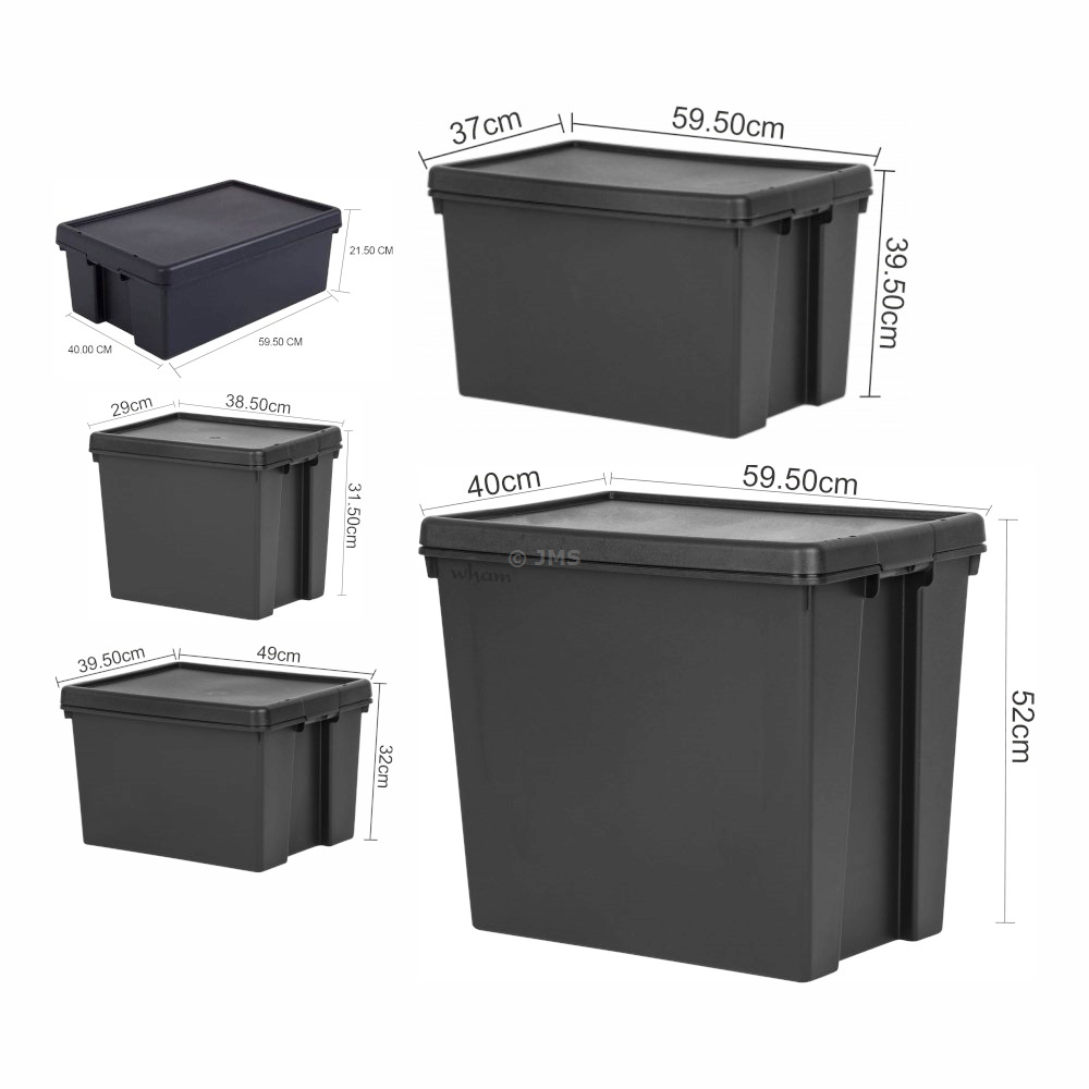 Heavy Duty Storage Box with Lid – 24L / 36L / 45L / 62L / 92L Plastic Storage Container – Stackable Storage Tote for Home, Garage, Office & Loft