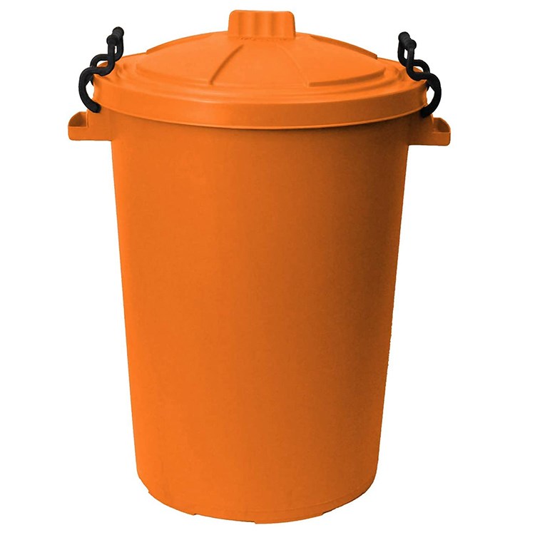 ORANGE 80/85L Litre Plastic Colour Bin Garden Rubbish Waste Dustbin Storage Unit 