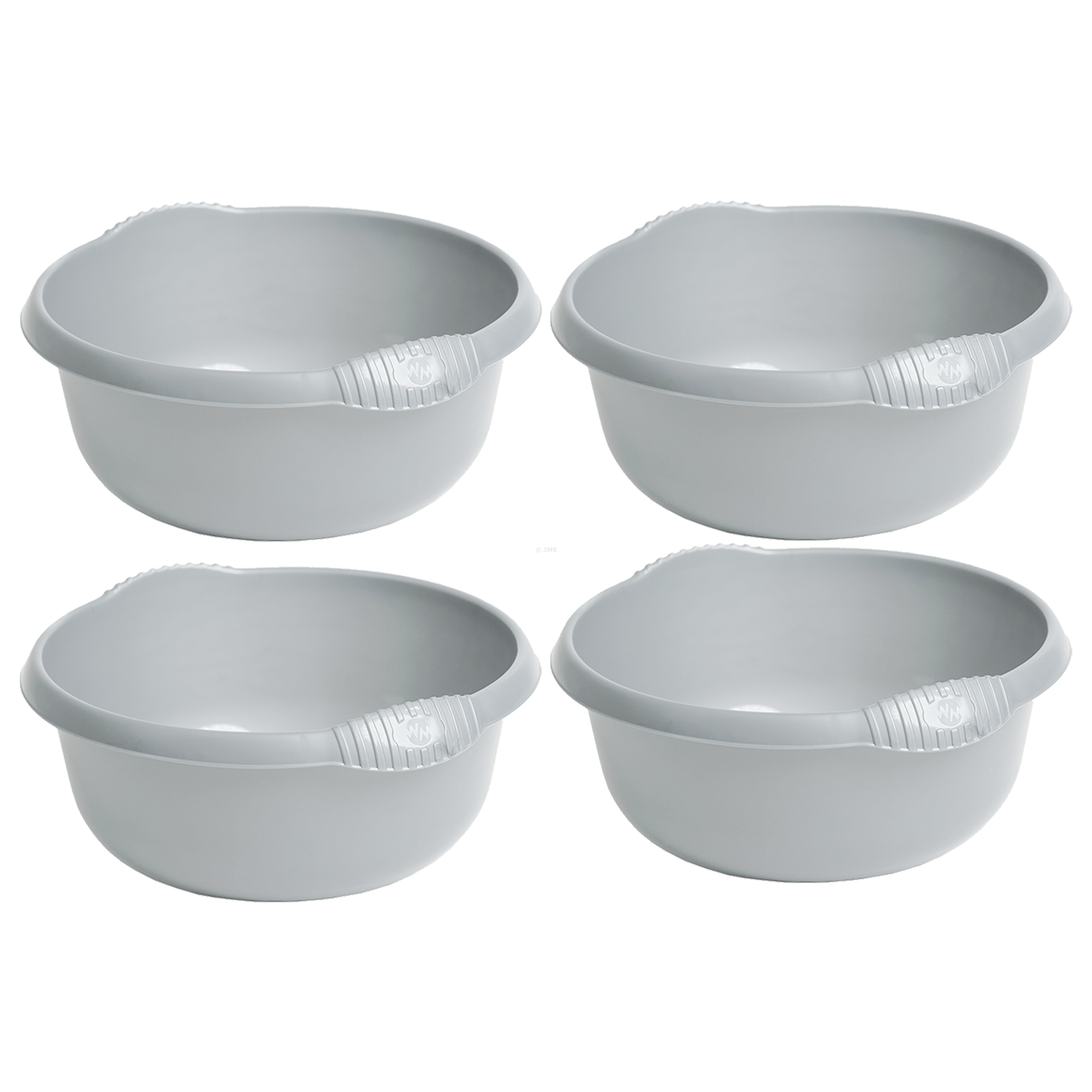 [Set of 4] 32cm Washing Up Round Bowl Silver 7L Capacity Integral Handles Home Kitchen Sink Basin