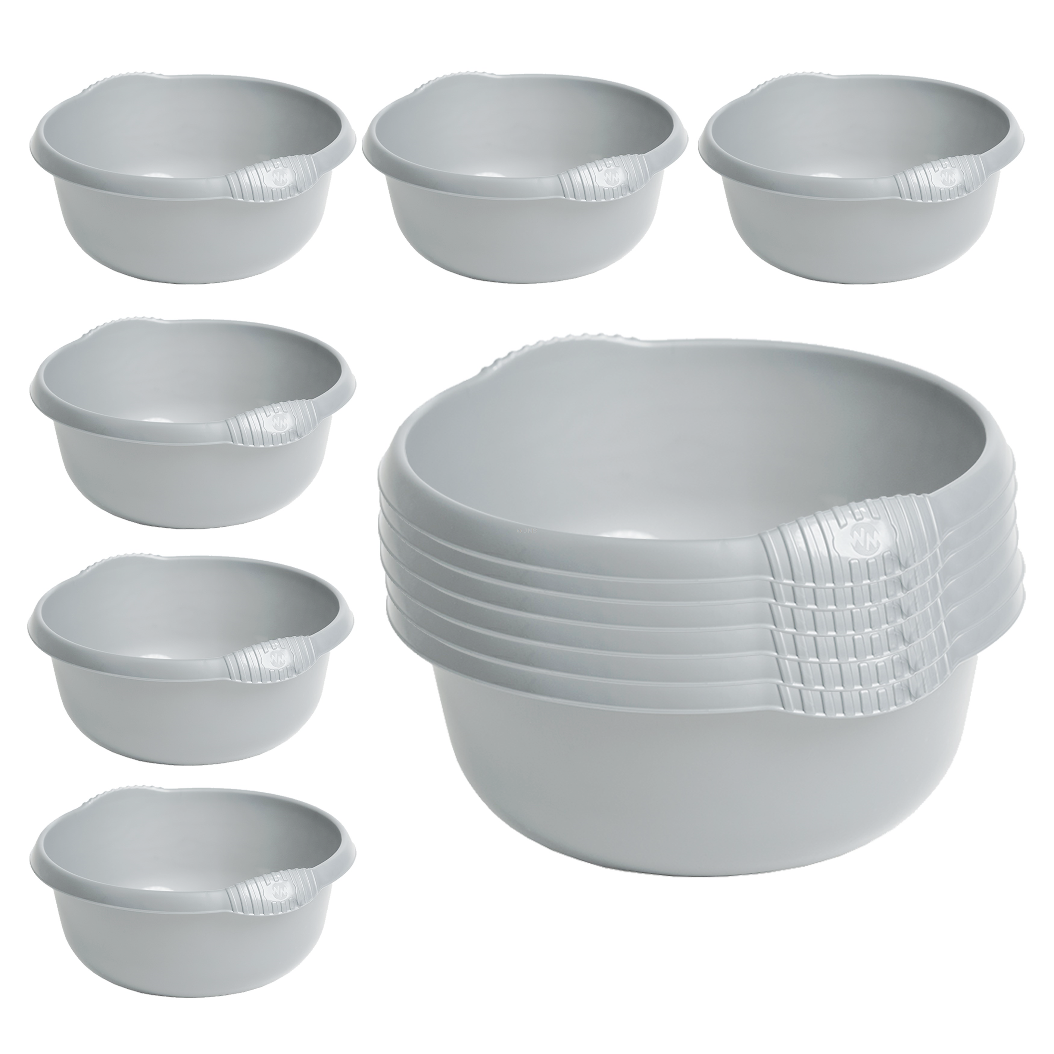 [Set of 12] 32cm Washing Up Round Bowl Silver 7L Capacity Integral Handles Home Kitchen Sink Wash Basin