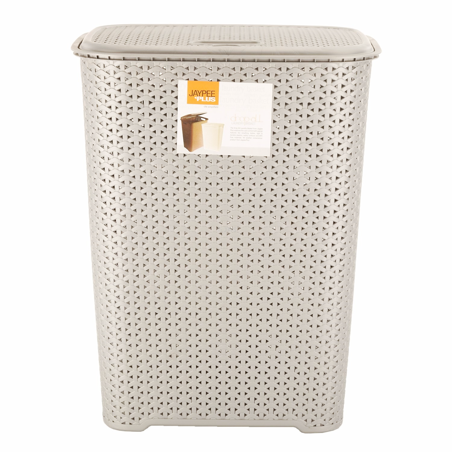 Drop All 65L Large Plastic Laundry Basket with Lid Washing Dirty Clothes Storage Linen Bin Tidy - Mirror Grey