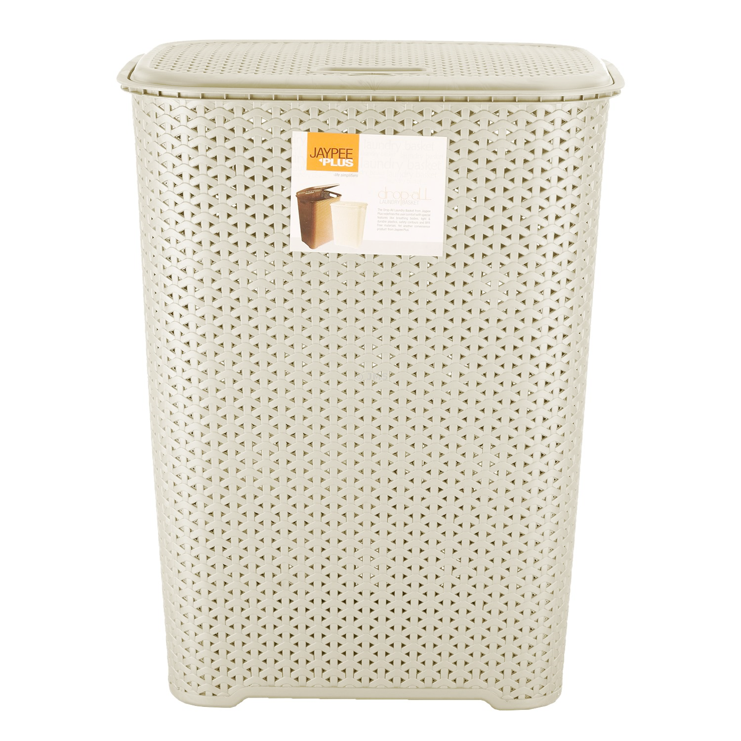 Drop All 65L Large Plastic Laundry Basket with Lid Washing Dirty Clothes Storage Linen Bin Tidy - Beige