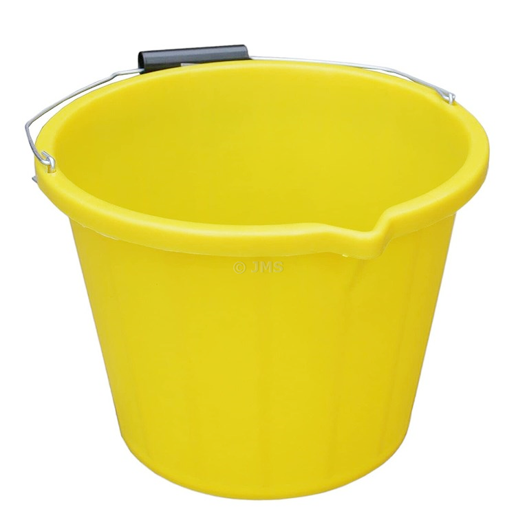 3 Gallon (14L) Plastic Builders Bucket Carry Handle Pouring Lip Water Storage Animal Feed Home Garden - Yellow