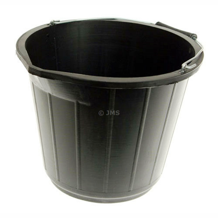 3 Gallon (14L) Plastic Builders Bucket Carry Handle Pouring Lip Water Storage Animal Feed Home Garden - Black