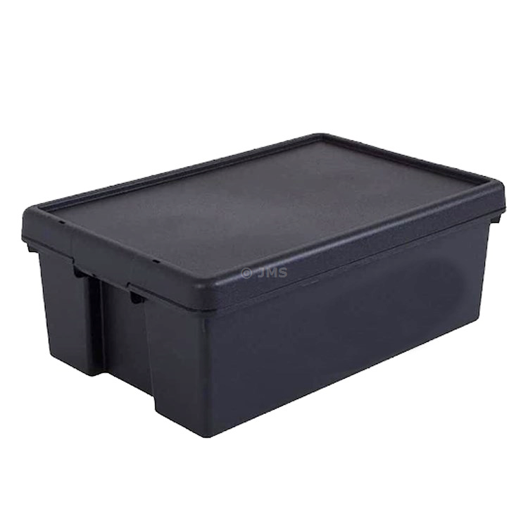 36L Black Storage Box With Lid Heavy Duty Recycled Plastic Stackable Nestable Home Office Garage Toolbox