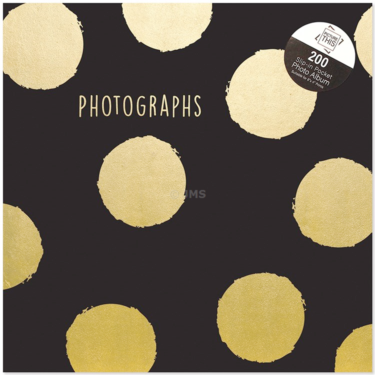 Gold Foil Polka Dots Design Slip-in Photo Album 200 Pockets 6 x4  Photographs Travel Festive Memories