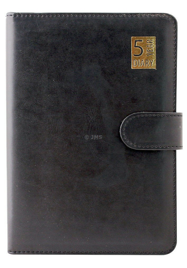 A5 Size 5 Years Undated Diary Leather Bound with Magnetic Lock - Black