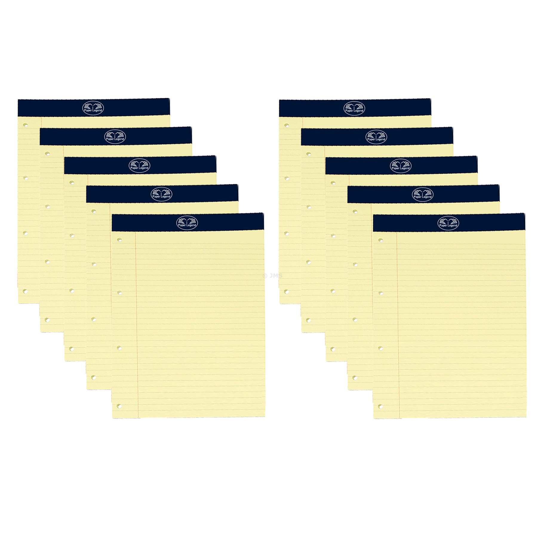 (Set of 10) A4 Yellow Letter Legal Feint Ruled Writing Pads 50 Sheets Perforated Top Head Bound Notepads 80gsm Papers Executive Solutions Visual Memory Aid Memo Refill Notepad