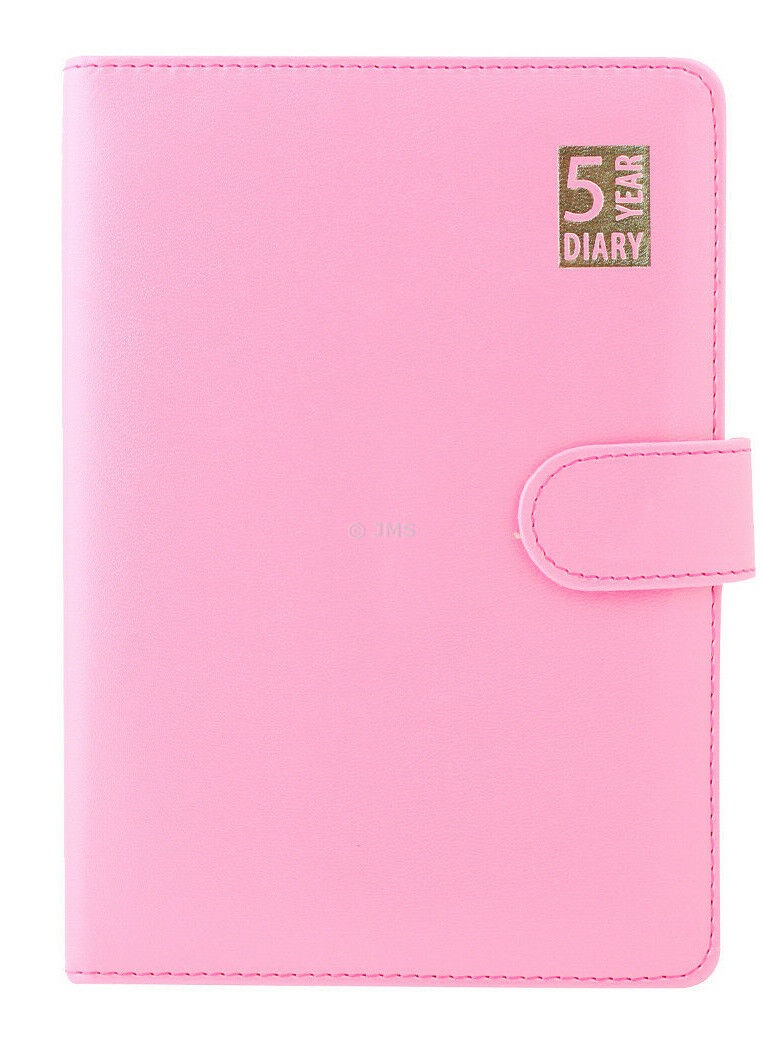A5 Size 5 Years Undated Diary Leather Bound with Magnetic Lock - Pink