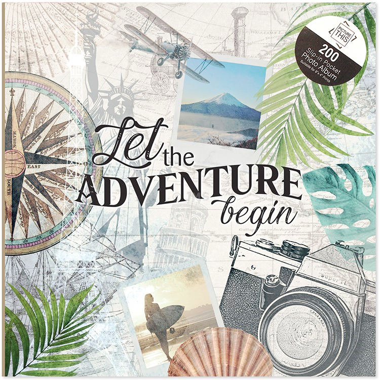 Let The Adventure Begin Slip-in Photo Album 200 Pockets 6 x4  Photographs Travel Festive Memories