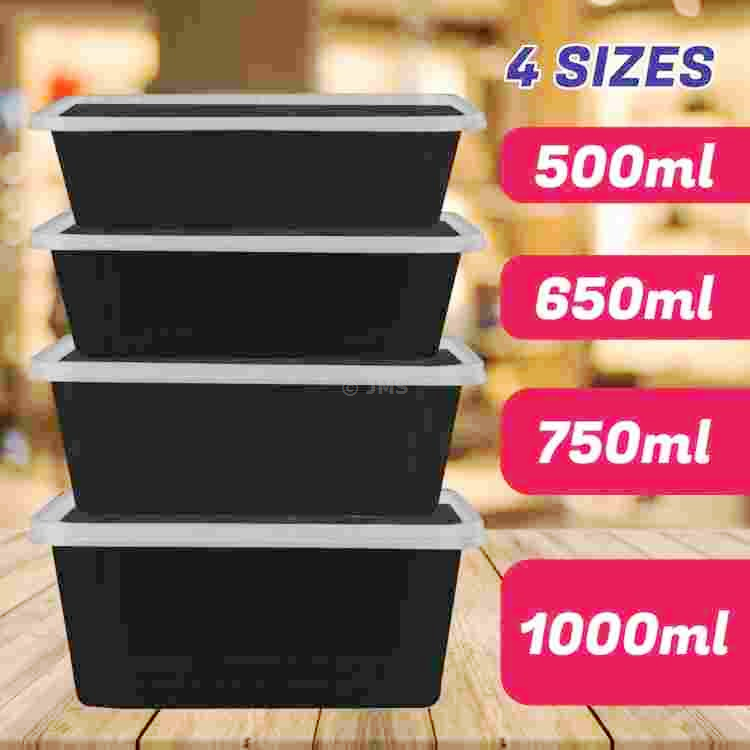 300 x Black Plastic Food Storage Container Set with Clear Lids – Leakproof, Stackable (500ml–1000ml)