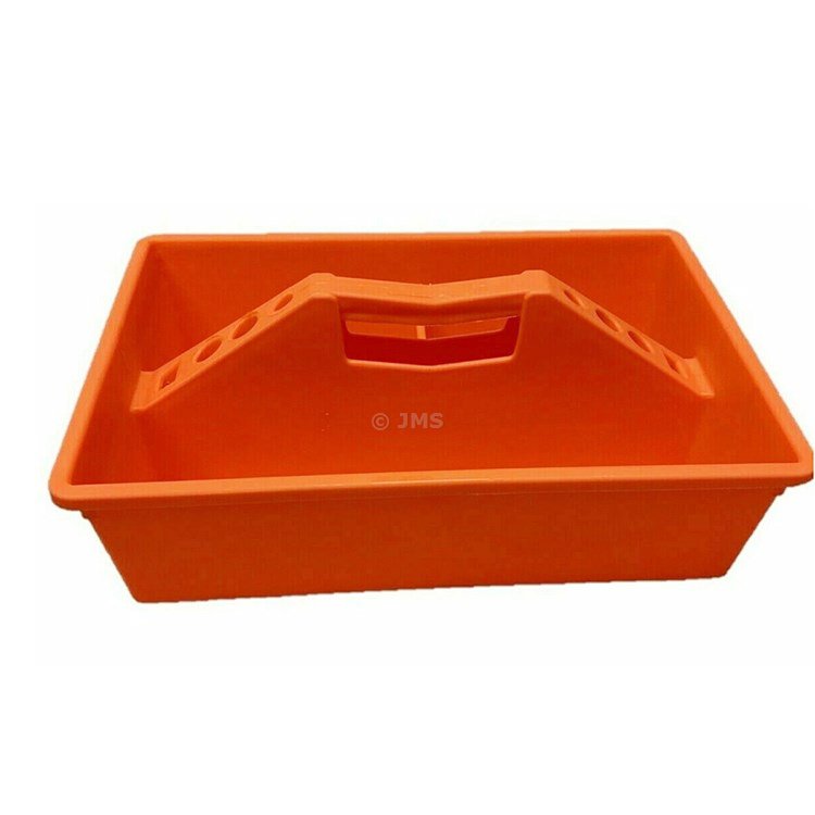 Plastic Storage Tray Tote - Orange Toolbox Tidy with Carry Handle Multiuse Caddy Home Office