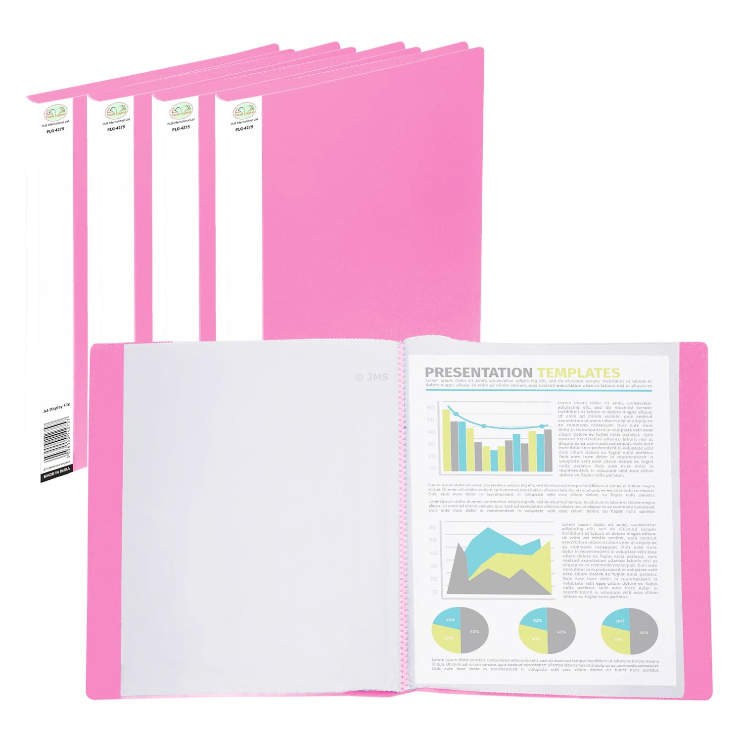 A4 Display Folder 20 Pockets Flexi Cover Presentation Book Files Pink Bulk Pack of 50, Portfolio Professional Display Certificate Holder Plastic Case 40 View Pages 