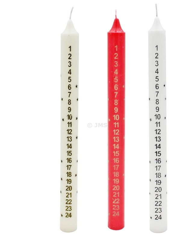 [Set of 3] Christmas Tapered Countdown Star Advent Candle 2.1 x 25cm Xmas Table Decor