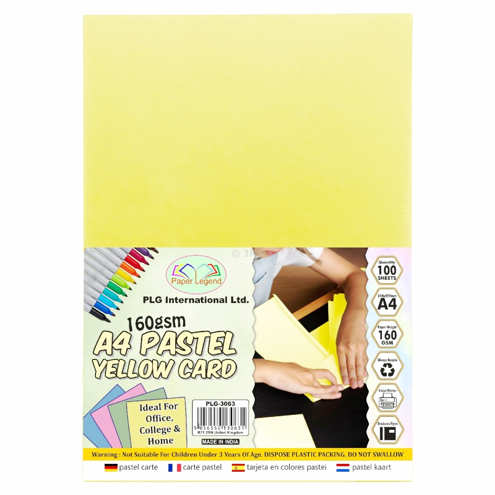 A4 Pastel Yellow Cards 100 Sheets 160gsm Coloured Letter Size Printer Photocopier Coloured Card Origami Paper Sheets Craft Art Paper Cardstock Construction Paper Pastel Pages