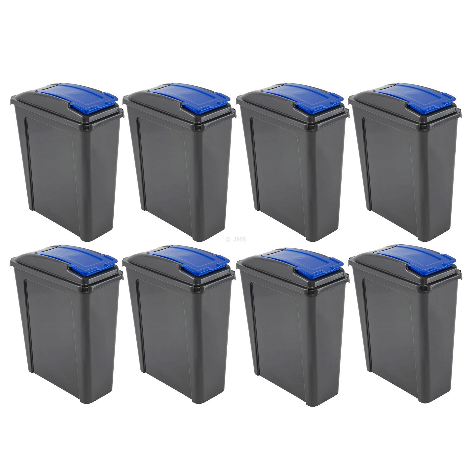 [Set of 8] Plastic Recycle Recycling Waste Dustbin 25L Slimline Bin with Blue Flap Lid Multi-purpose Storage Container Home Kitchen Garden