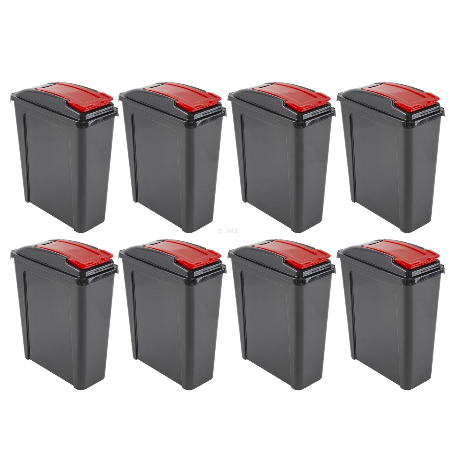 [Set of 8] Plastic Recycle Recycling Waste Dustbin 25L Slimline Bin with Red Flap Lid Multi-purpose Storage Container Home Kitchen Garden