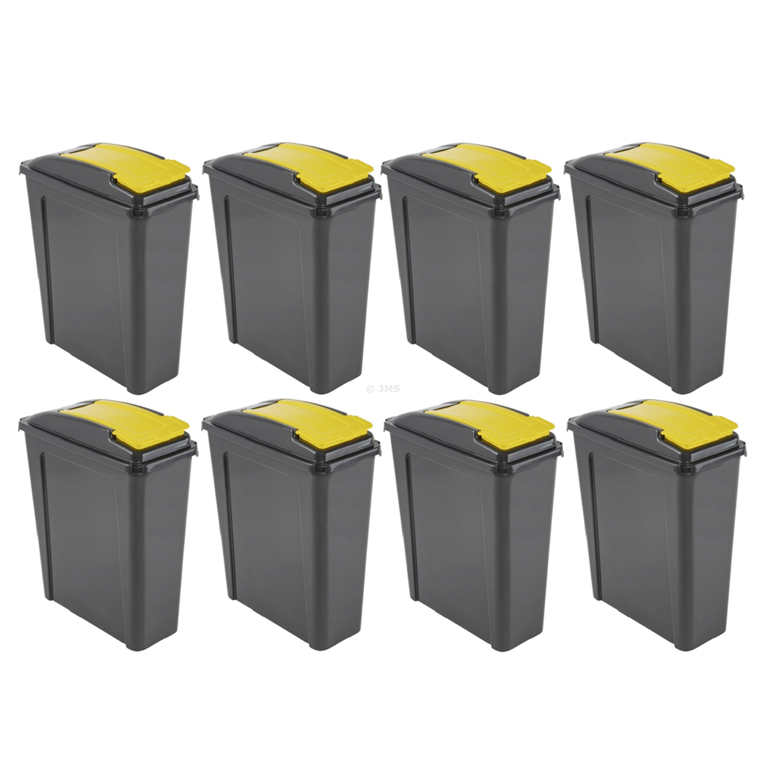 [Set of 8] Plastic Recycle Recycling Waste Dustbin 25L Slimline Bin with Yellow Flap Lid Multi-purpose Storage Container Home Kitchen Garden