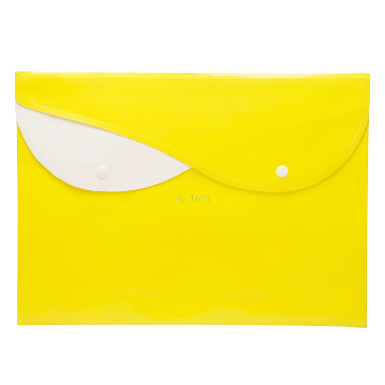 A4 Plastic Stud Document Wallets Pack of 10, Dual Pockets with Snap Button Closure Popper Files Poly Twin Foolscap Envelope Folder Waterproof, Letter Size Paperwork Holder Case (Yellow & White)