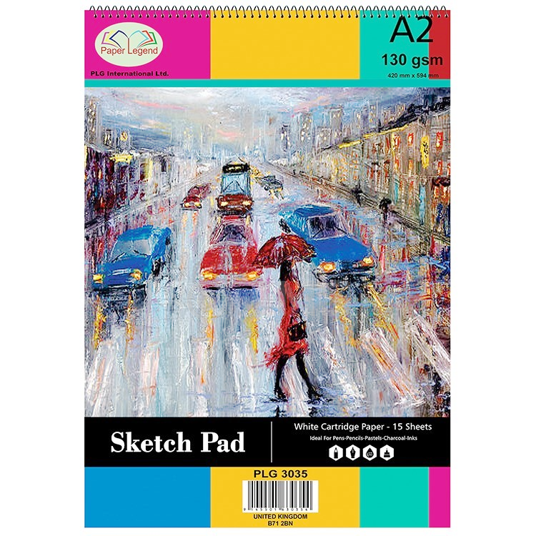 A2 Sketch Pad 15 Sheets 130 gsm Spiral Double Sided White Cartridge Art Paper Drawing Doodling Painting Sketching