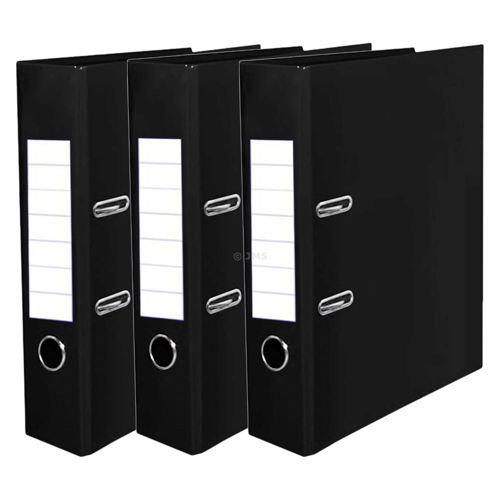 A4 Large 75mm Lever Arch Files Black Pack of 3, Binder Folders Metal Edge & Finger Pull Spine Stationery Document Organisation Storage Paper for Office School