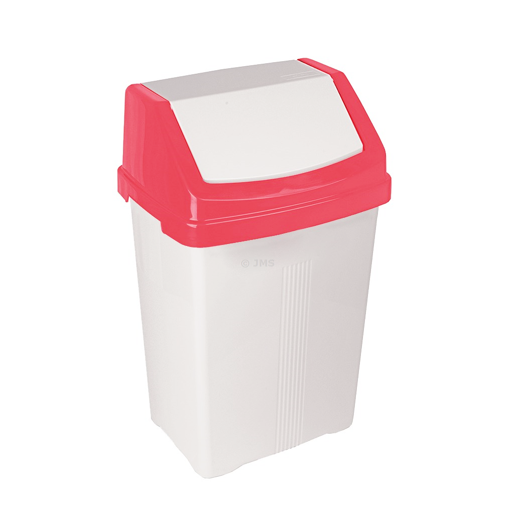 50L White Swing Bin with Red Coloured Lid Waste Rubbish Refuse Bin Home Office Garden Cafe