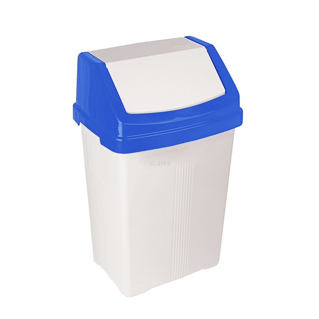 50L White Swing Bin with Blue Coloured Lid Waste Rubbish Refuse Bin Home Office Garden Cafe Dustbin