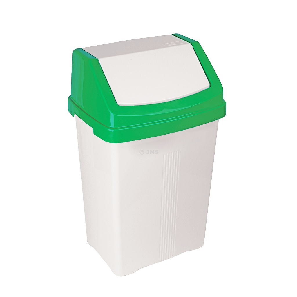 50L White Swing Bin with Green Coloured Lid Waste Dustbin Rubbish Refuse Bin Home Office Garden Cafe