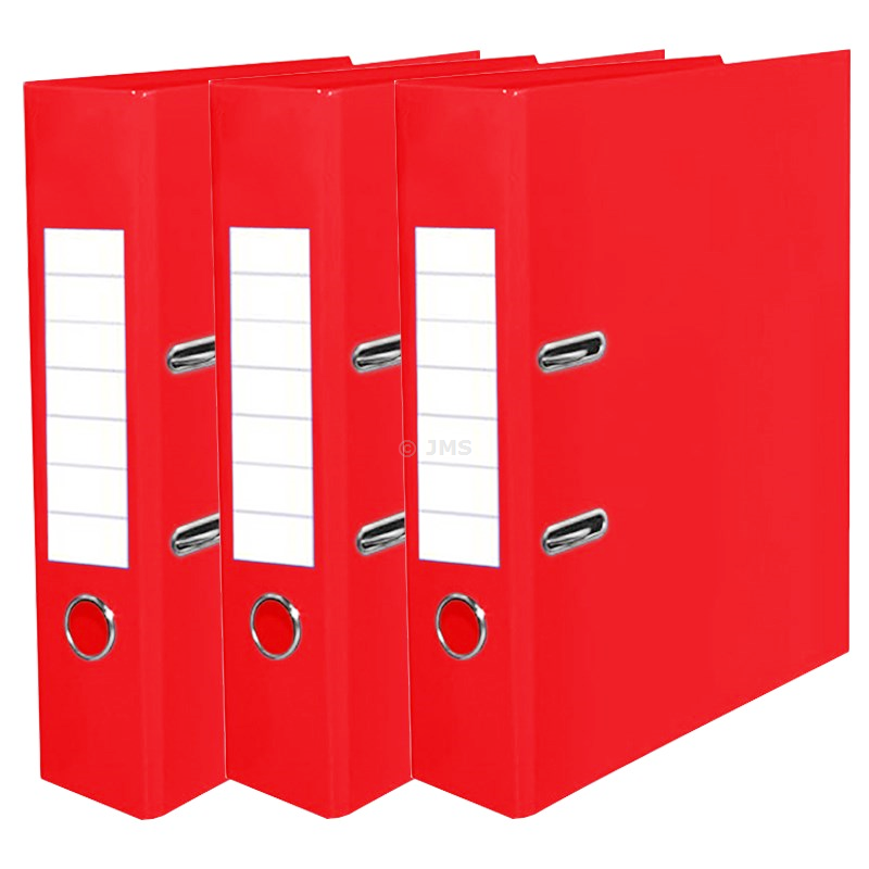 A4 Large Red 75mm Lever Arch Files Pack of 3, Binder Folders Metal Edge & Finger Pull Spine Stationery Document Organisation Storage Paper for Office School