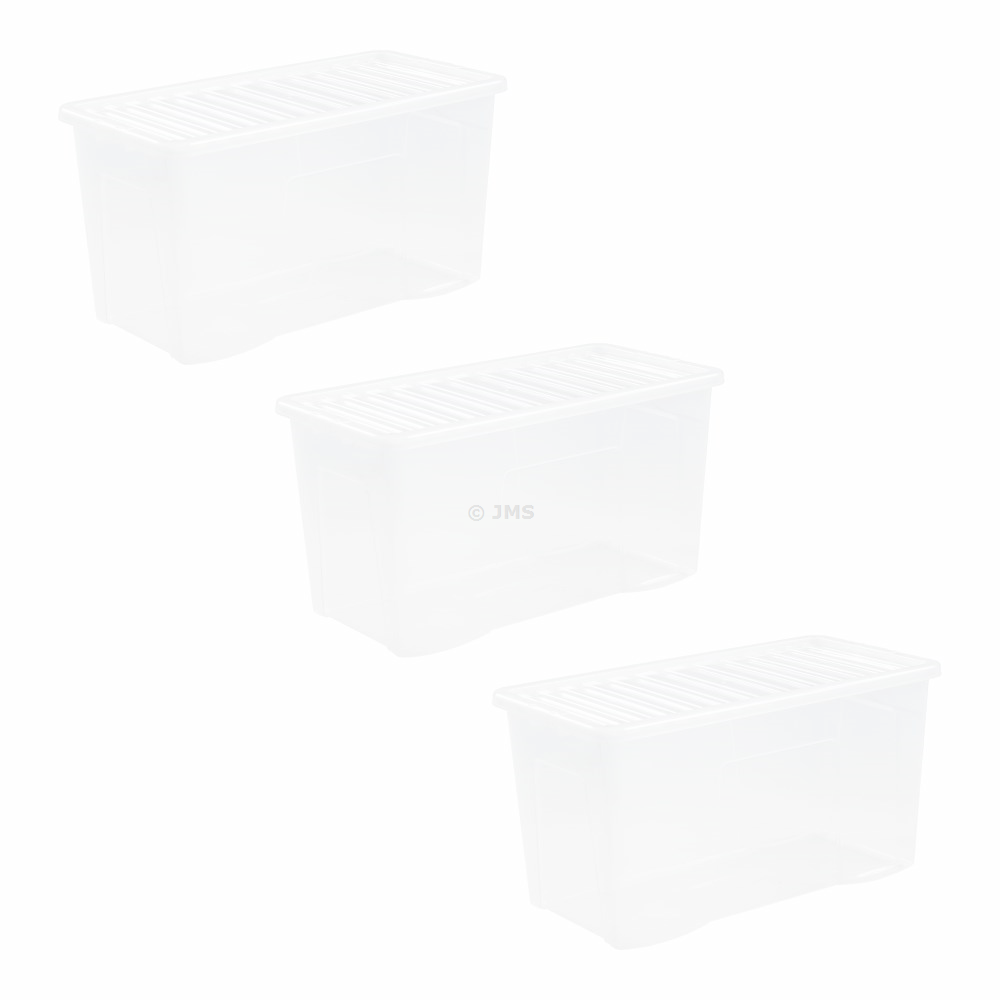 (Set of 3) 110 Litre Crystal Clear Plastic Storage Boxes With Secure Clip on Lid Container Extra Large Box School, Office, Home Transparent Stackable Organizing Containers