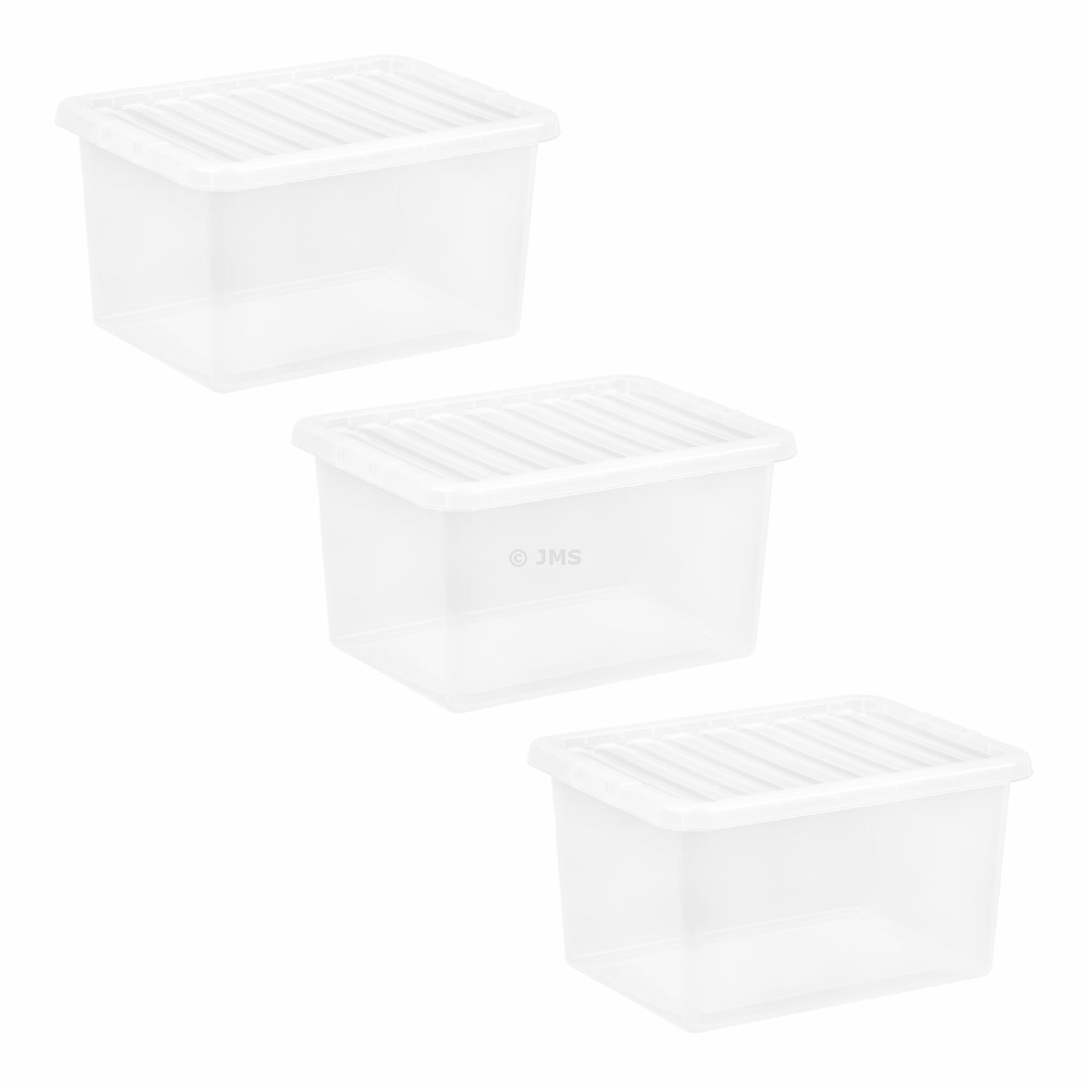 3 x Clear Plastic Storage Box with Lid 25 Litres Stackable Nestable Container Home Office