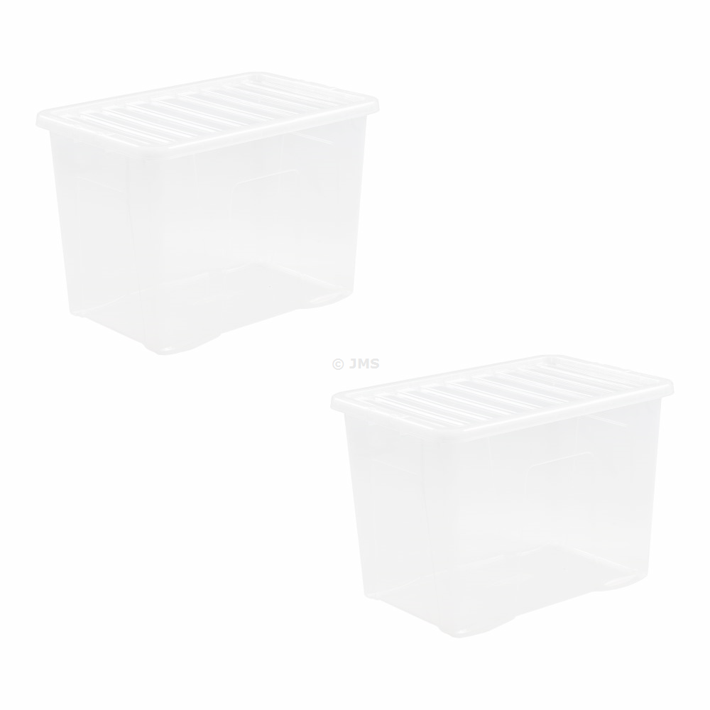 (Set of 2) 80 Litres Storage Boxes With Clip on Lids Crystal Clear Plastic Multipurpose Large Transparent Stackable Containers Box Ideal Living Room Bedroom Shoes Toys Office Home & Kitchen