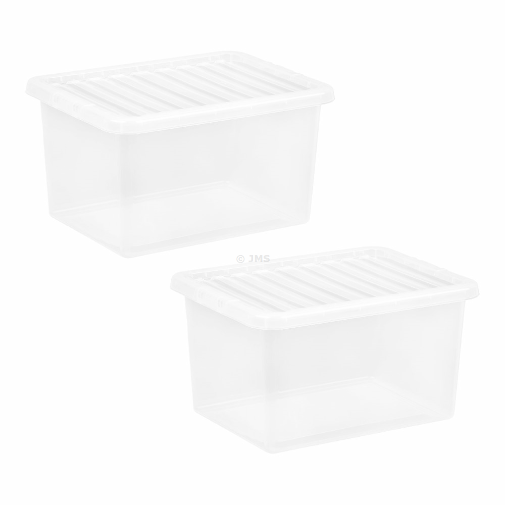 [Set of 2] Clear Plastic Storage Box with Lid 25 Litres Stackable Nestable Container Home Office