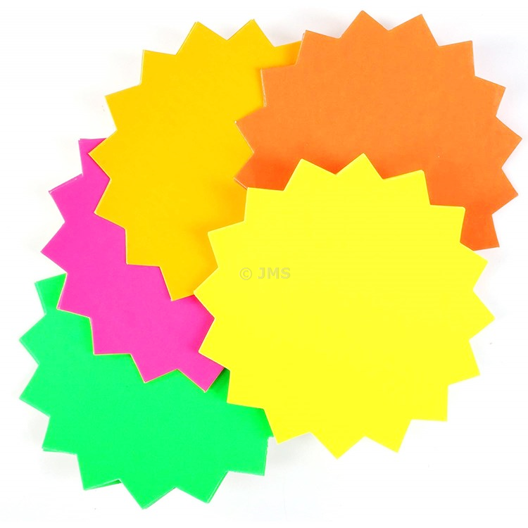 Pack of 20 Fluorescent Stars - Large (15cm x 15cm) Neon Assorted Colours Retail Display Shop Price Sale Signs