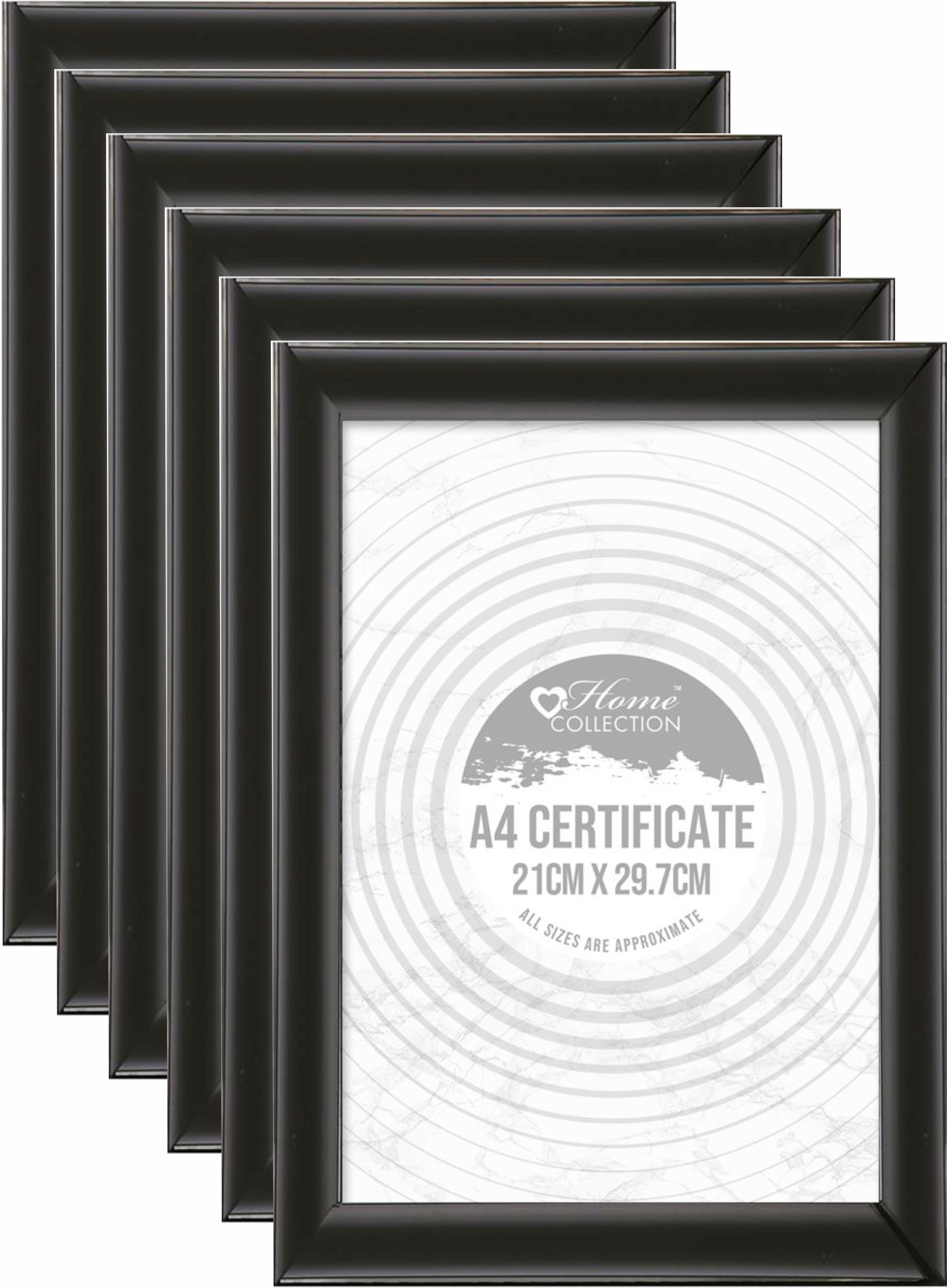 6 x Black Styrene Photo Picture Frame A4 (21 x 29.7cm) Certificate Frames Wall Mountable Poster Art