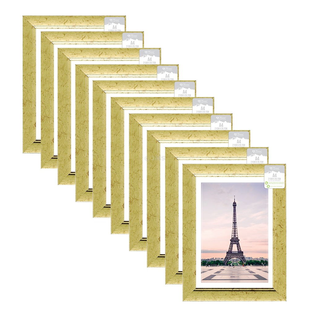 10 x Gold Photo Picture Frame A4 (21 x 29.7cm) Certificate Frames Bedford Glass Wall Mountable Portrait Poster Puzzle Art Print