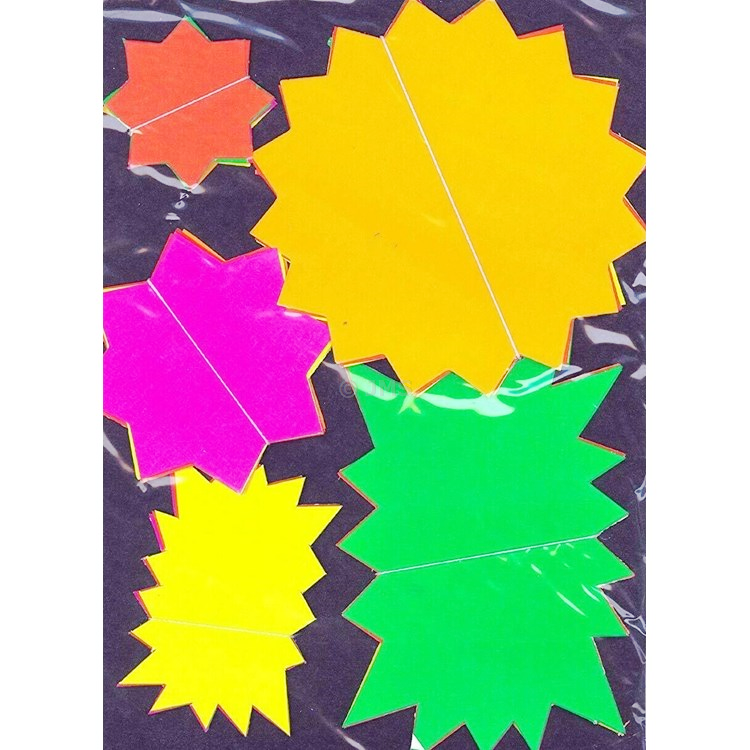 A4 Pack of 50 Fluorescent Stars - Neon Assorted Colours Retail Display Shop Price Sale Signs