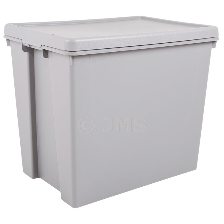 92L Heavy Duty Upcycled Plastic Stackable Storage Box With Lids Cement Grey Home Machinery Tools Workshop