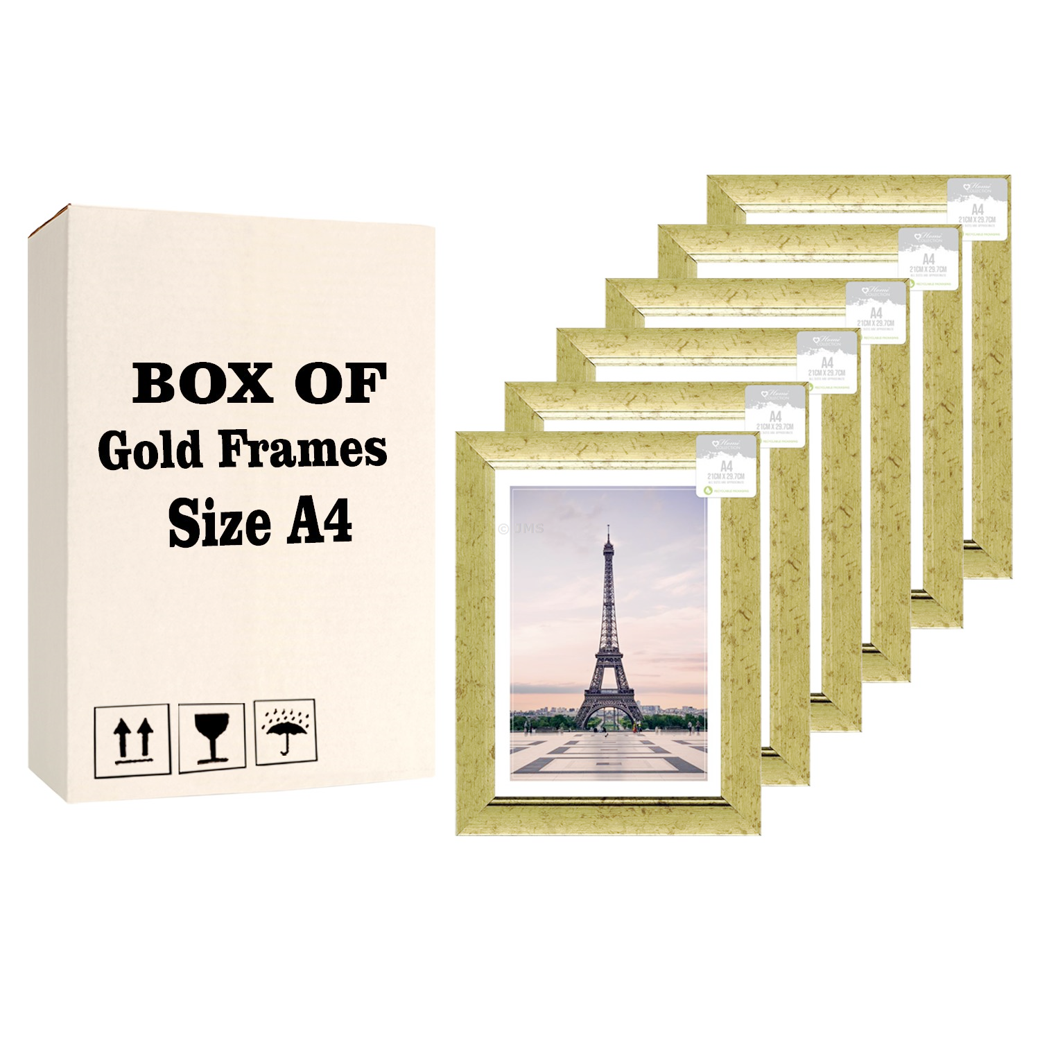 Box of 24 Gold Photo Picture Frame A4 (21 x 29.7cm) Certificate Frames Bedford Glass Wall Mountable Portrait Poster Puzzle Art Print