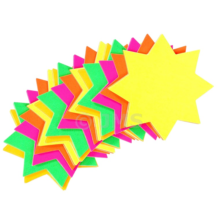 Pack of 60 Fluorescent Stars 2.5  Neon Assorted Colours Retail Display Shop Price Sale Signs