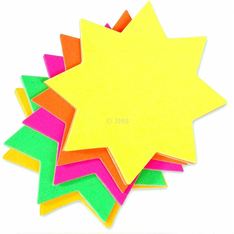 Pack of 40 Fluorescent Stars - Medium (10.2cm) Neon Assorted Colours Retail Display Shop Price Sale Signs