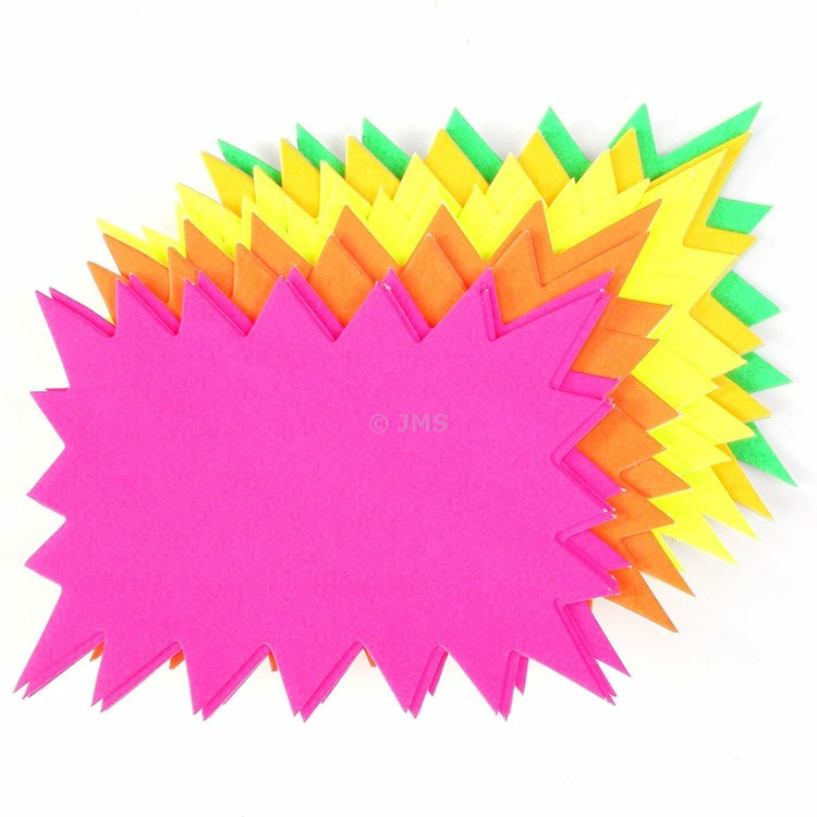Pack of 40 Fluorescent Flash Cards - Large (10cm x 15cm) Neon Assorted Colours Retail Display Shop Price Sale Signs