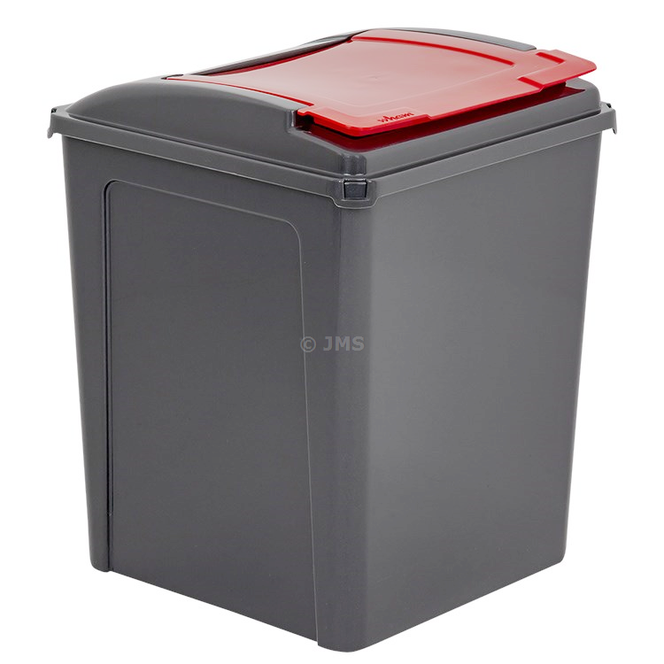 Plastic Recycle It 50L Bin & Lid Waste Recycling Dustbin Multi-purpose Storage Container Home Kitchen Garden - Graphite Base / Red Lid